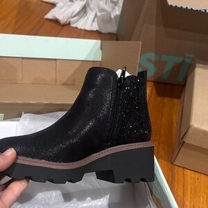 Little girls Black Glitter Ankle Boots